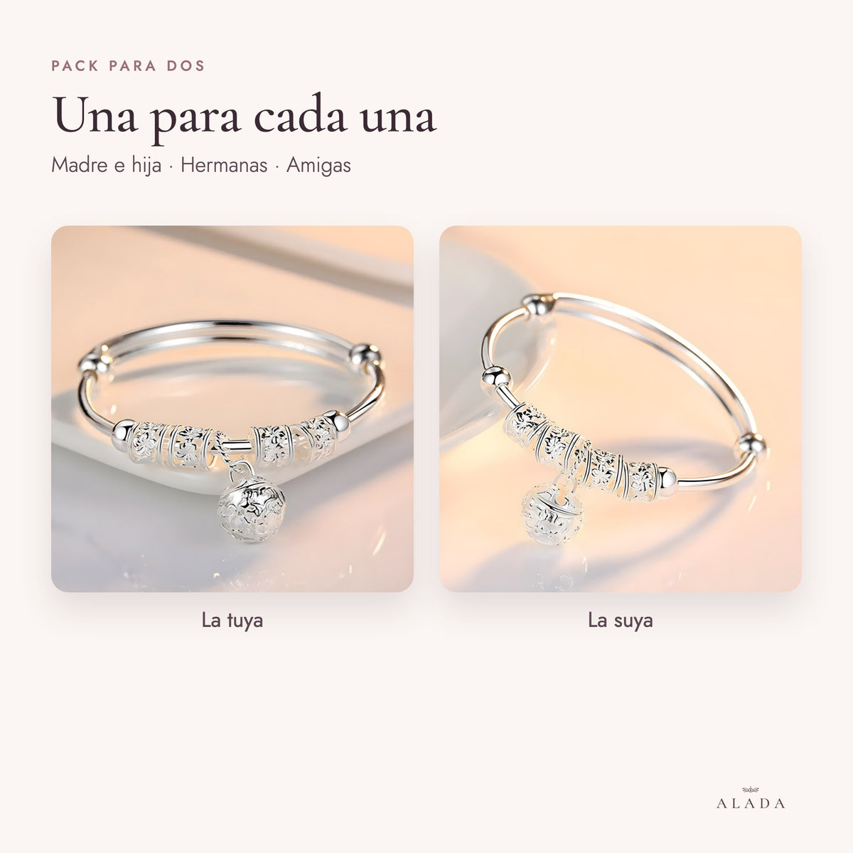 Pack para dos: dos pulseras llamador de ángeles para madre e hija, hermanas o amigas